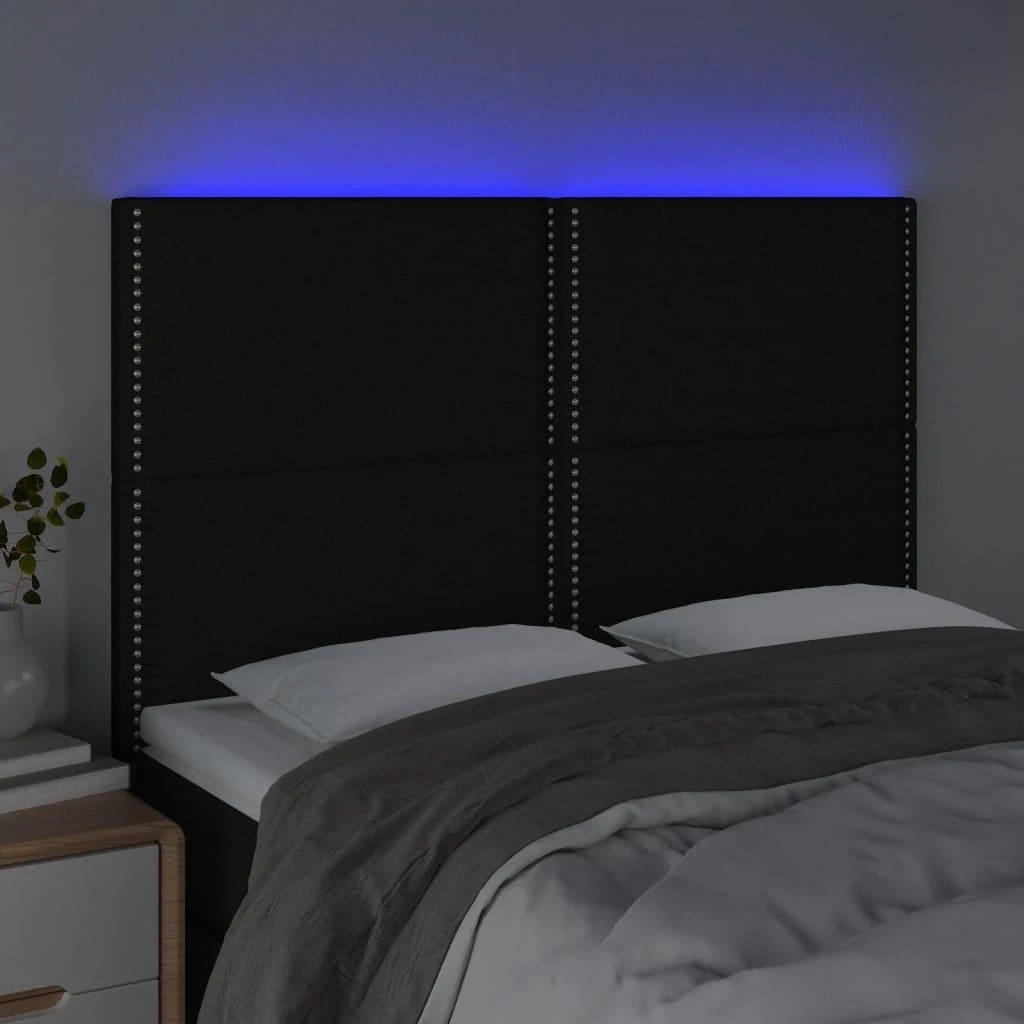 Galvūgalis su LED, juodos spalvos, 144x5x118/128cm, audinys