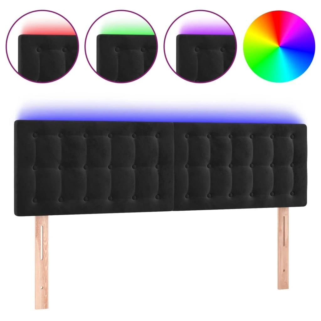 Galvūgalis su LED, juodos spalvos, 144x5x78/88cm, aksomas