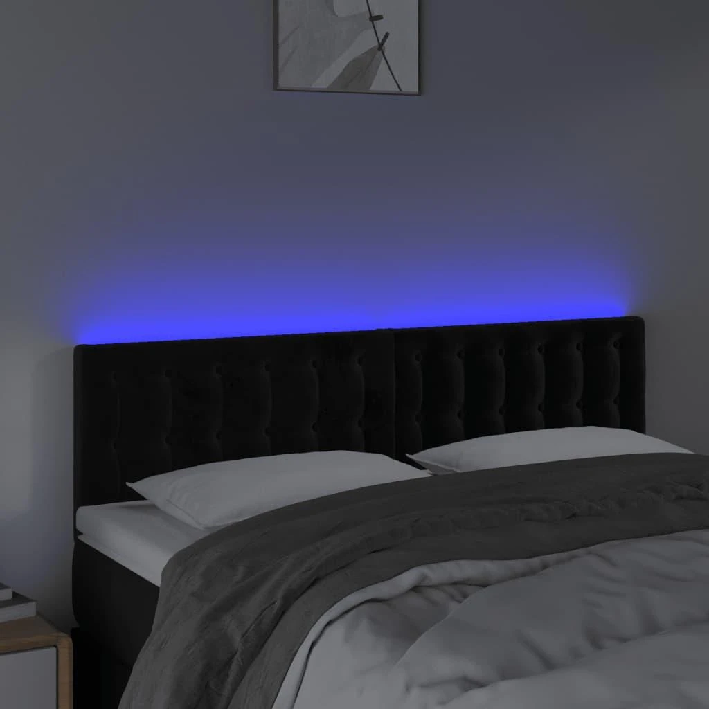 Galvūgalis su LED, juodos spalvos, 144x5x78/88cm, aksomas