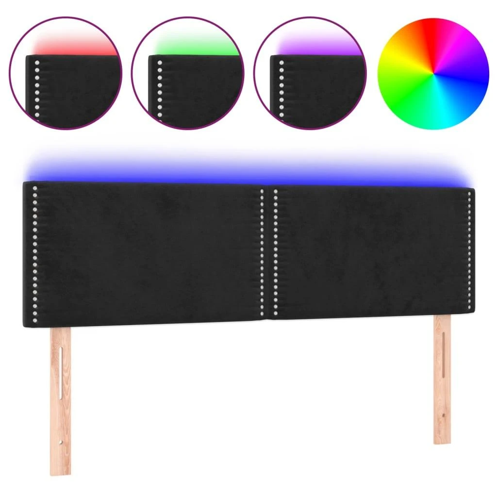 Galvūgalis su LED, juodos spalvos, 144x5x78/88cm, aksomas