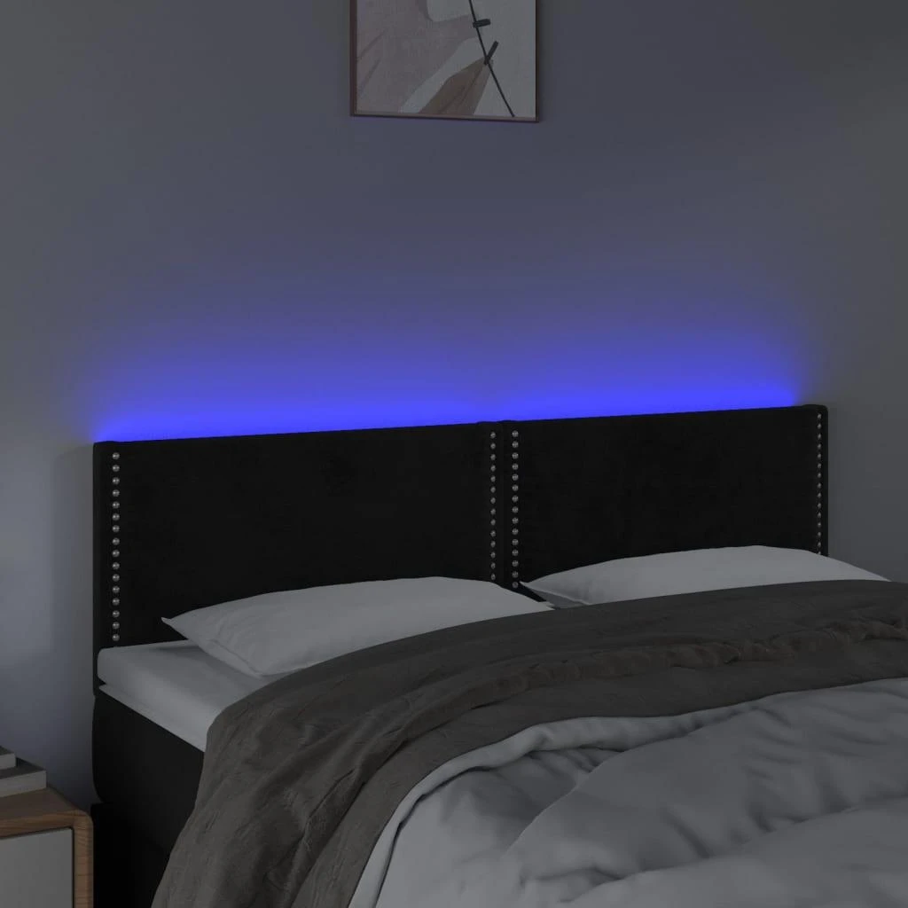 Galvūgalis su LED, juodos spalvos, 144x5x78/88cm, aksomas