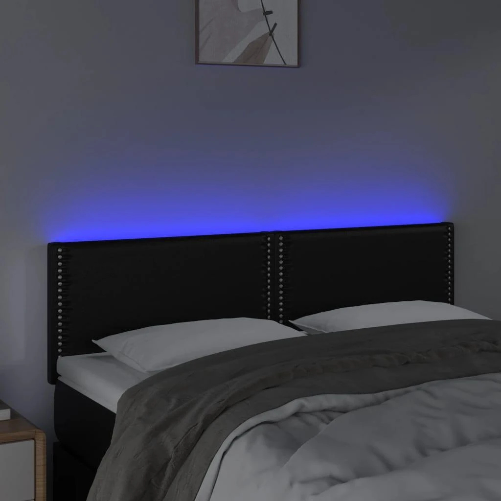 Galvūgalis su LED, juodos spalvos, 144x5x78/88cm, dirbtinė oda