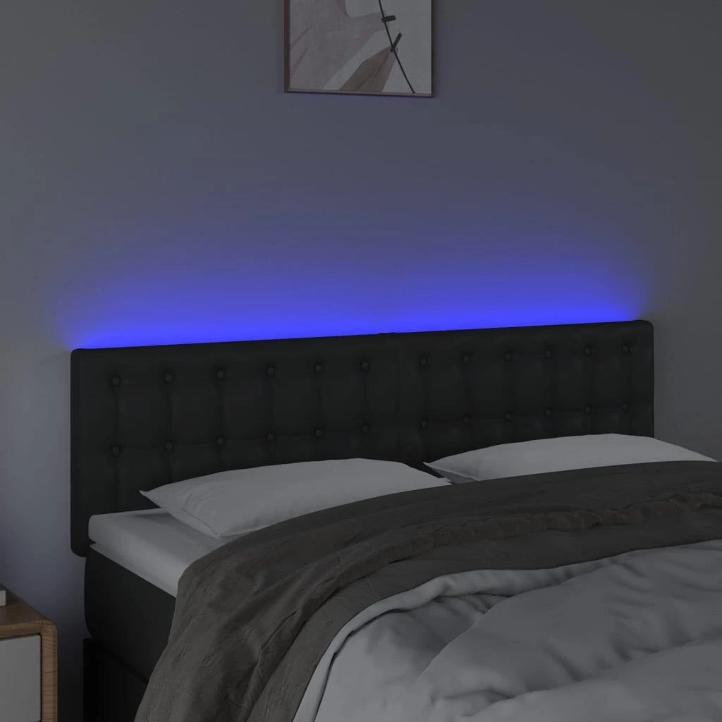 Galvūgalis su LED, juodos spalvos, 144x5x78/88cm, dirbtinė oda