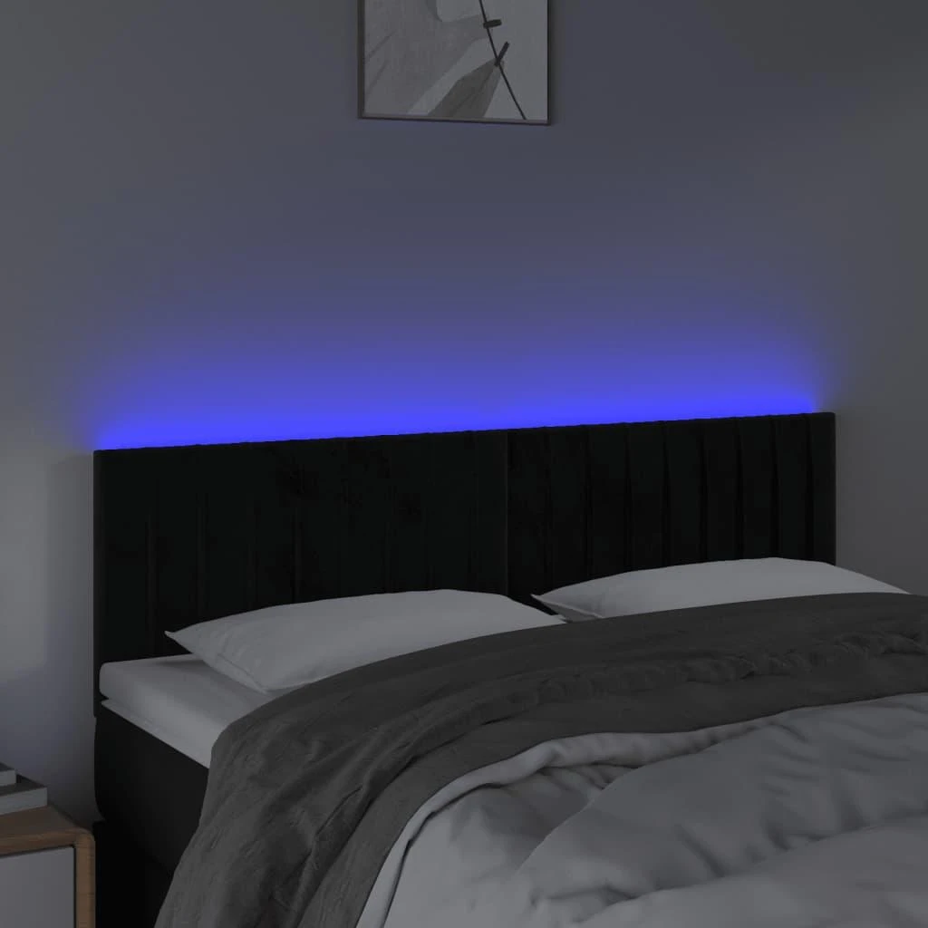 Galvūgalis su LED, juodos spalvos, 144x5x78/88cm, aksomas