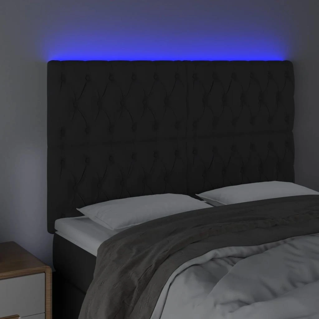 Galvūgalis su LED, juodos spalvos, 144x7x118/128cm, aksomas