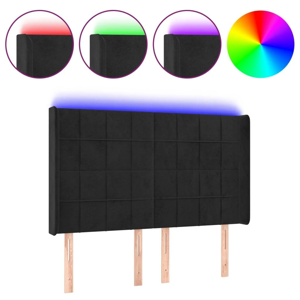 Galvūgalis su LED, juodos spalvos, 147x16x118/128cm, aksomas