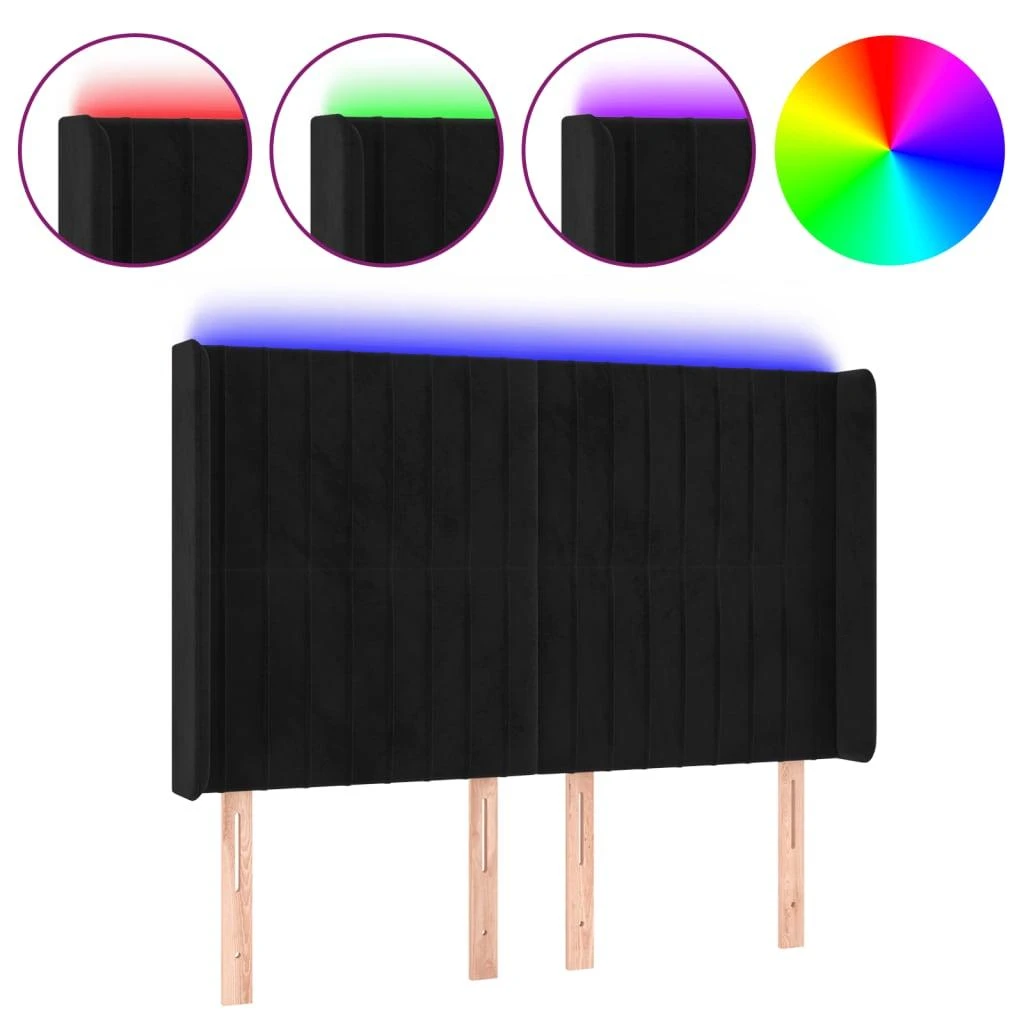 Galvūgalis su LED, juodos spalvos, 147x16x118/128cm, aksomas