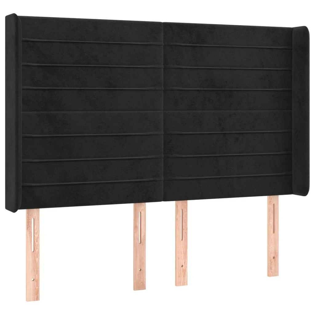 Galvūgalis su LED, juodos spalvos, 147x16x118/128cm, aksomas