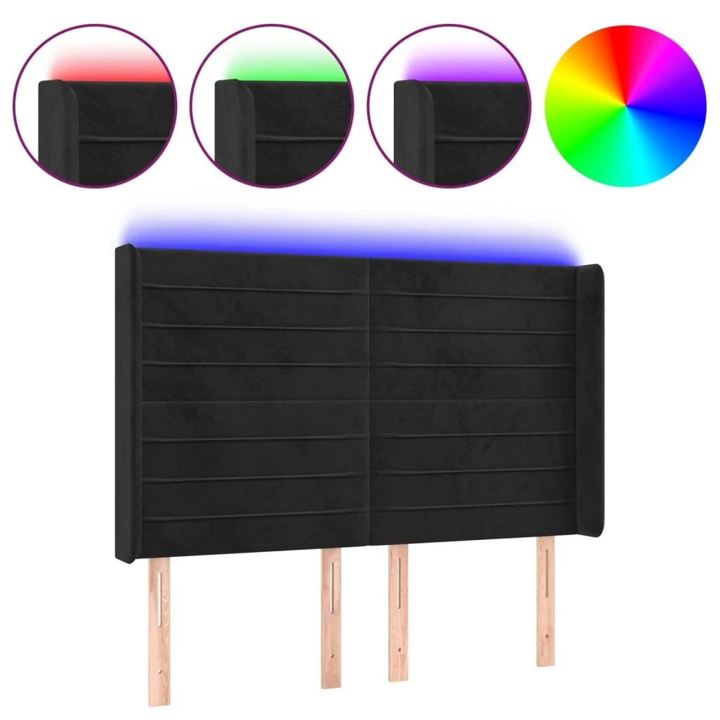 Galvūgalis su LED, juodos spalvos, 147x16x118/128cm, aksomas