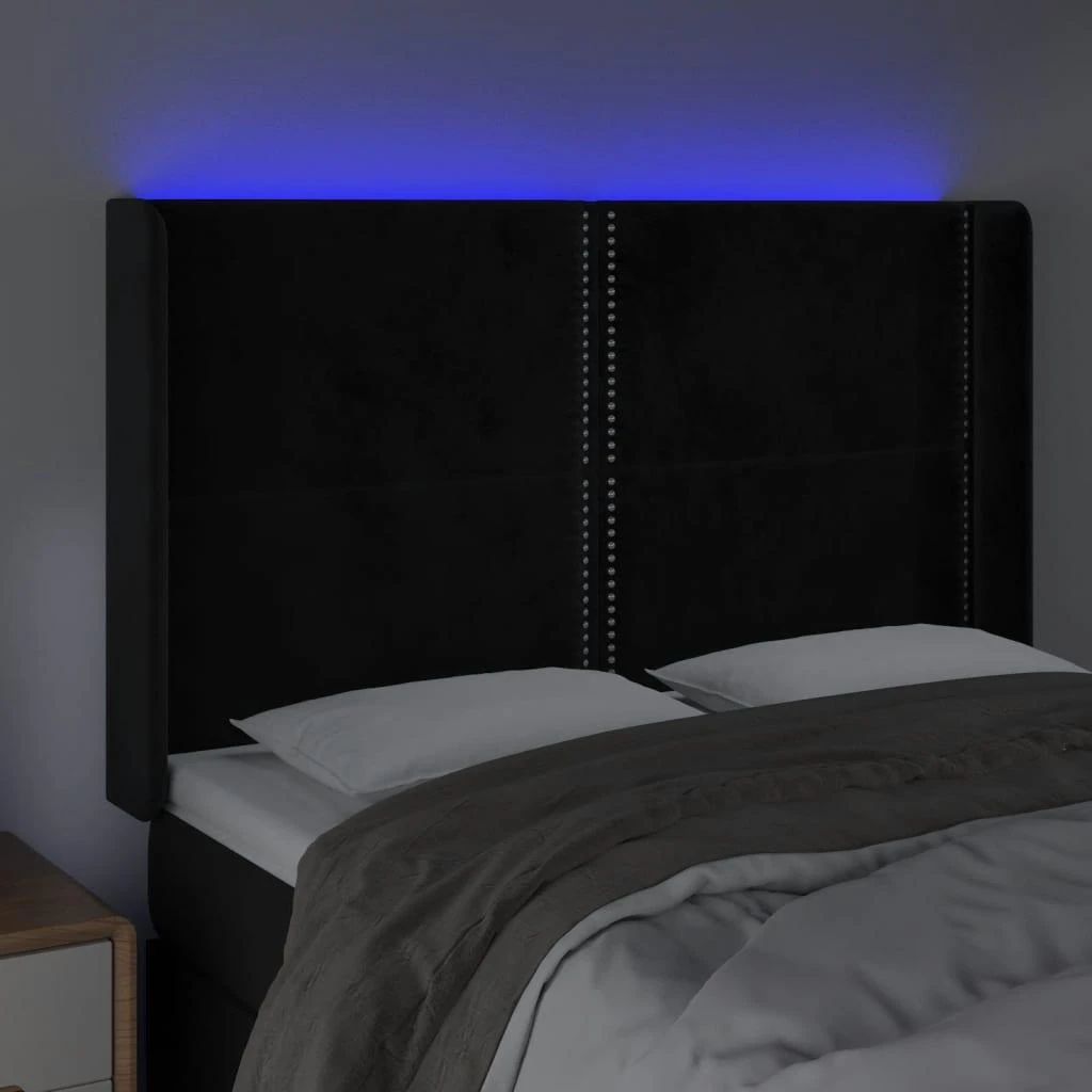 Galvūgalis su LED, juodos spalvos, 147x16x118/128cm, aksomas
