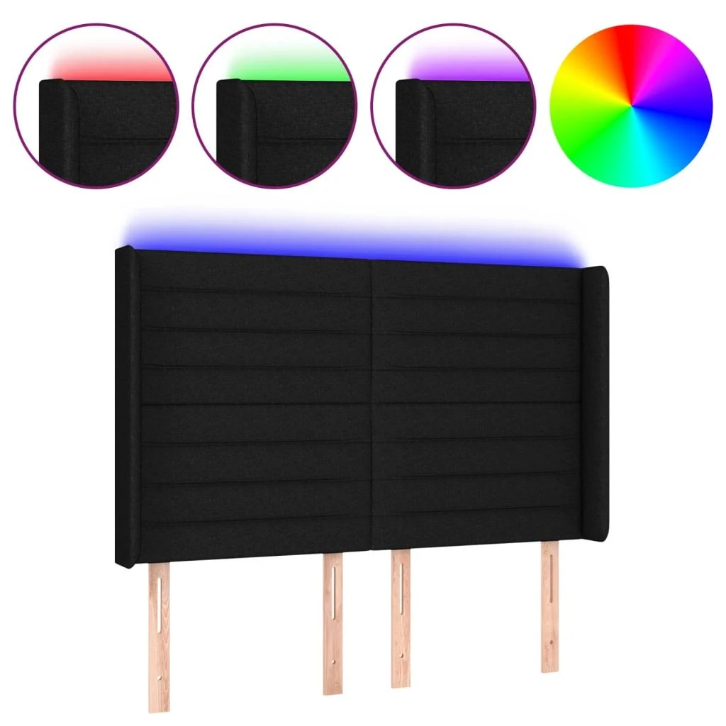 Galvūgalis su LED, juodos spalvos, 147x16x118/128cm, audinys