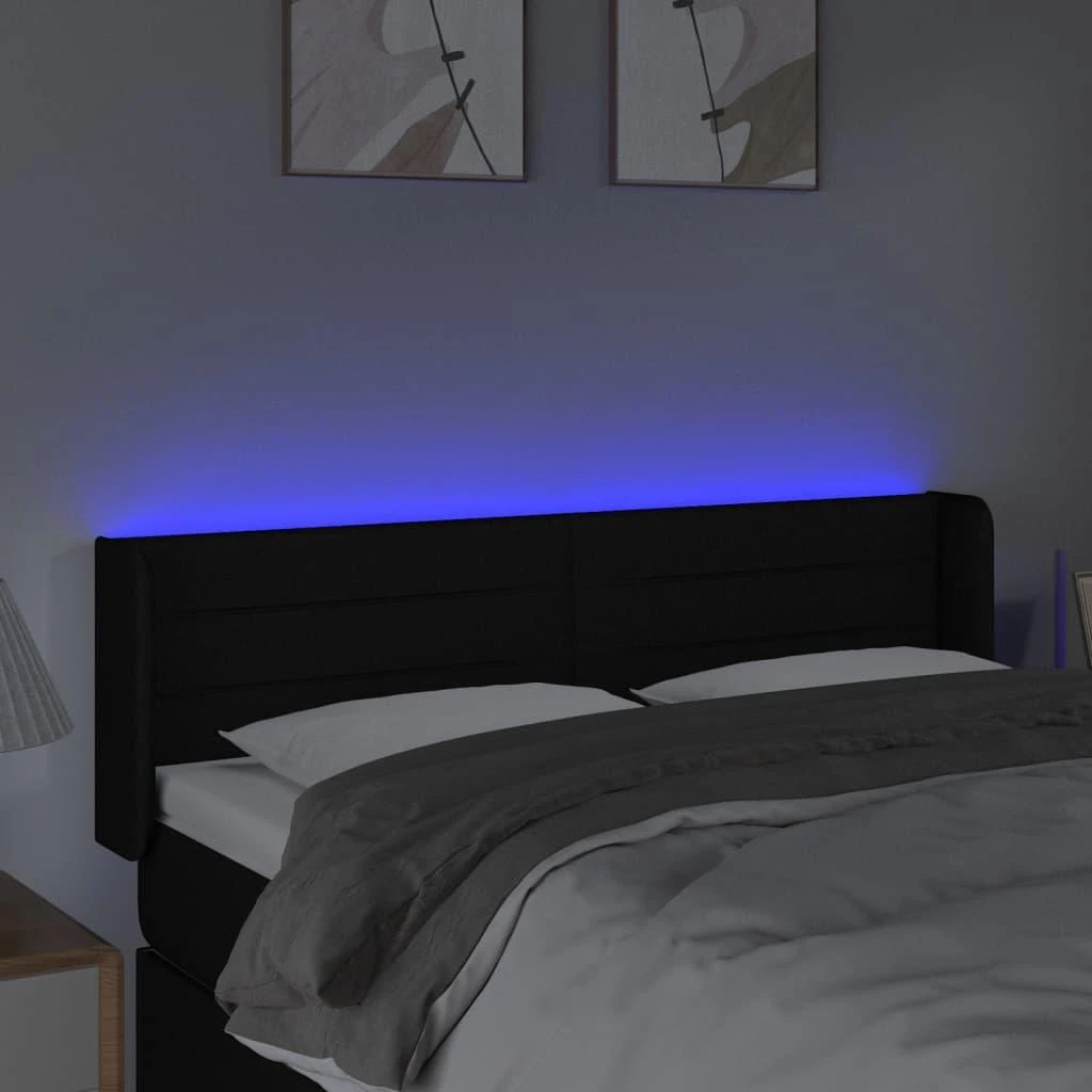 Galvūgalis su LED, juodos spalvos, 147x16x78/88cm, audinys