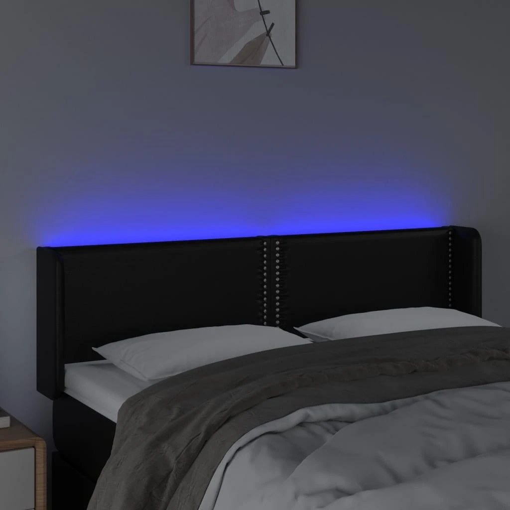 Galvūgalis su LED, juodos spalvos, 147x16x78/88cm, dirbtinė oda