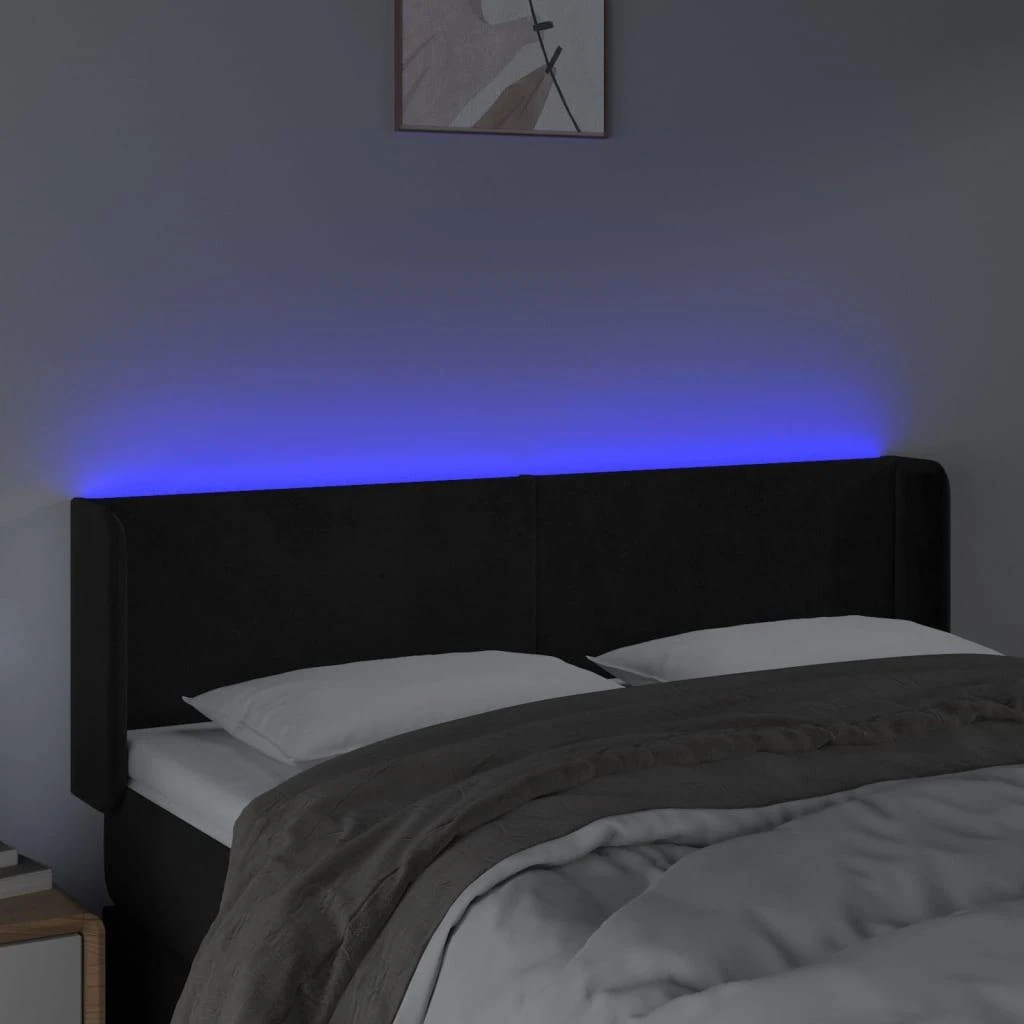 Galvūgalis su LED, juodos spalvos, 147x16x78/88cm, aksomas