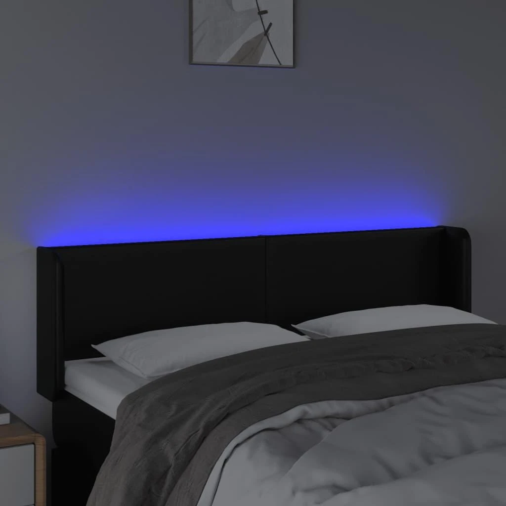 Galvūgalis su LED, juodos spalvos, 147x16x78/88cm, dirbtinė oda