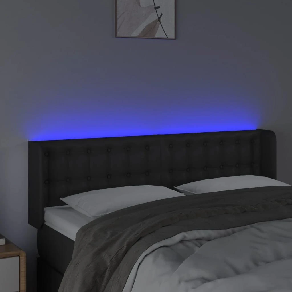 Galvūgalis su LED, juodos spalvos, 147x16x78/88cm, dirbtinė oda