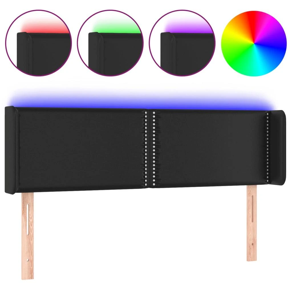 Galvūgalis su LED, juodos spalvos, 147x16x78/88cm, dirbtinė oda
