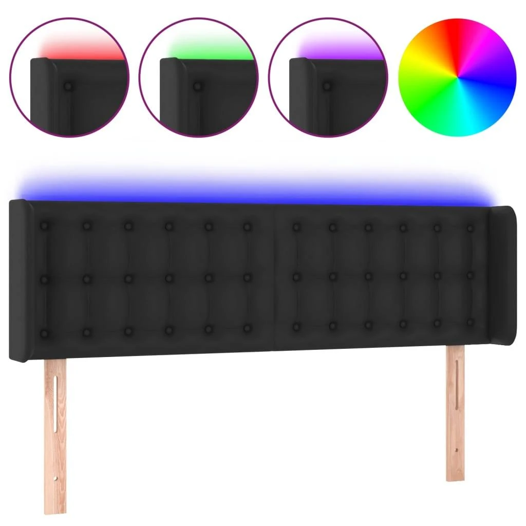 Galvūgalis su LED, juodos spalvos, 147x16x78/88cm, dirbtinė oda