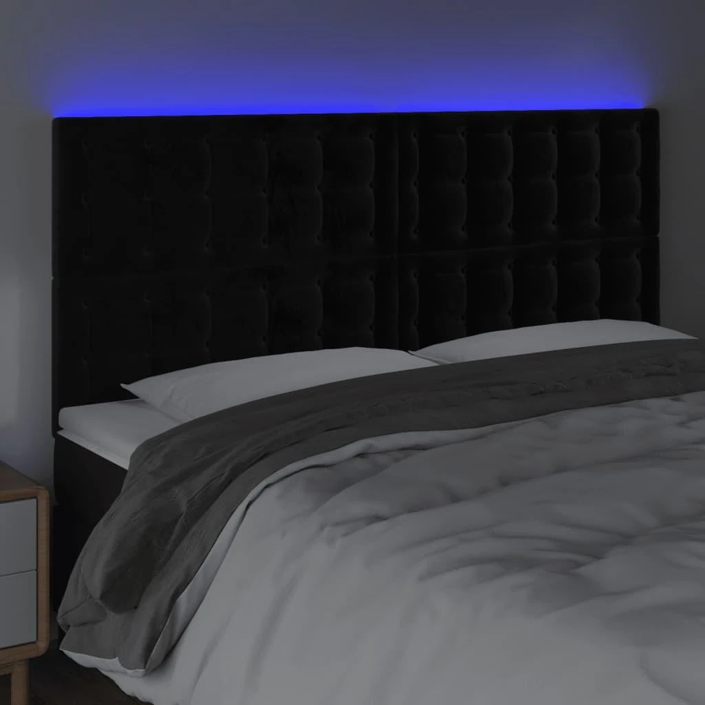 Galvūgalis su LED, juodos spalvos, 160x5x118/128cm, aksomas