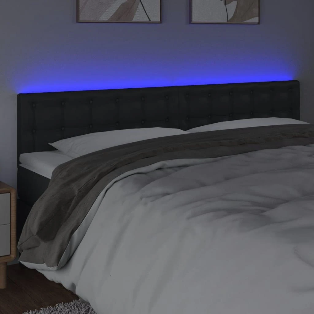 Galvūgalis su LED, juodos spalvos, 160x5x78/88cm, dirbtinė oda