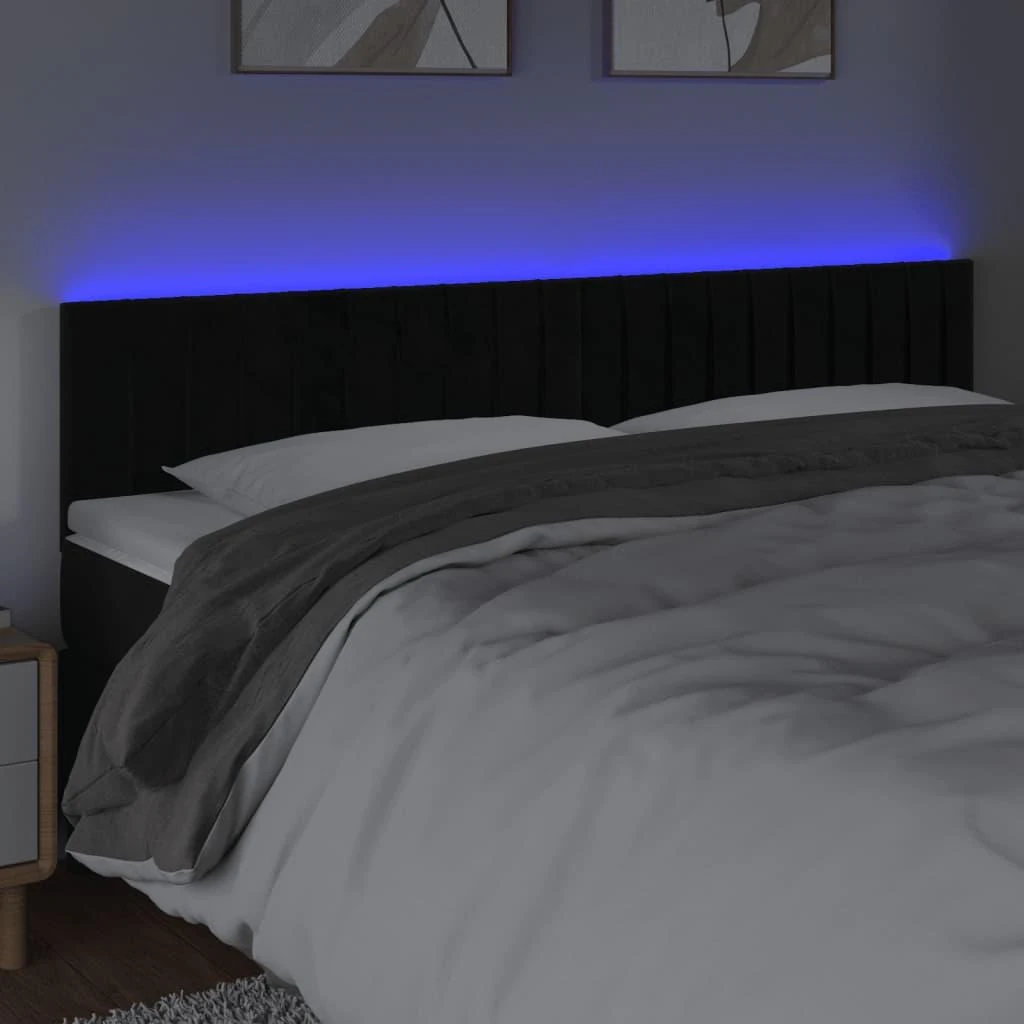 Galvūgalis su LED, juodos spalvos, 160x5x78/88cm, aksomas