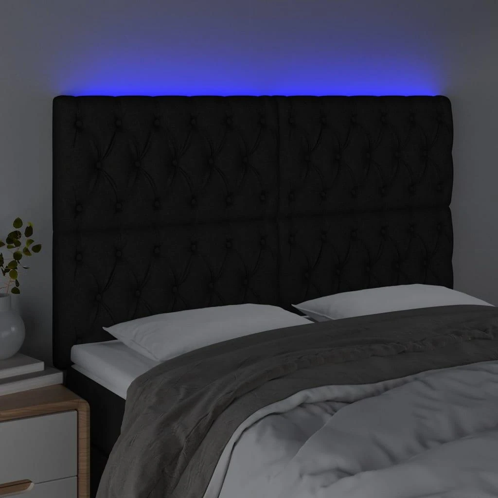 Galvūgalis su LED, juodos spalvos, 160x7x118/128cm, audinys