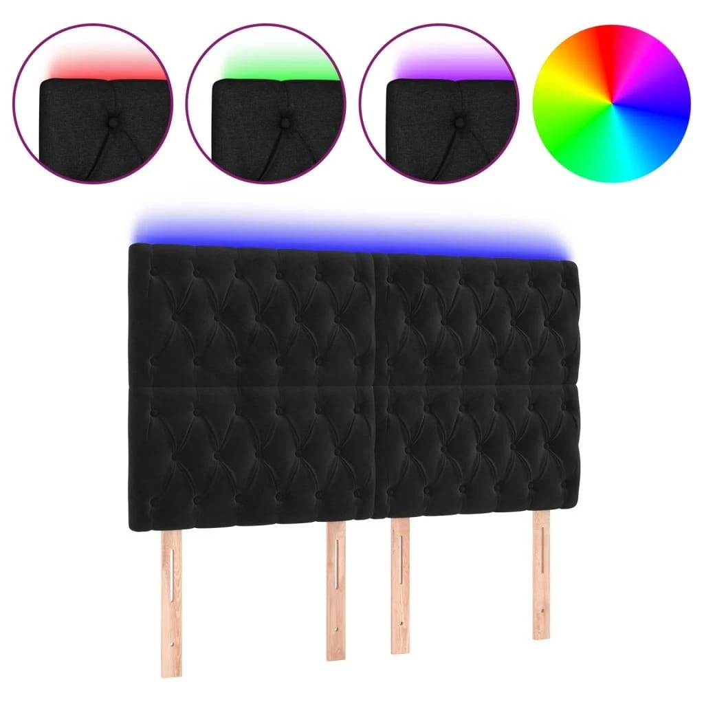 Galvūgalis su LED, juodos spalvos, 160x7x118/128cm, aksomas