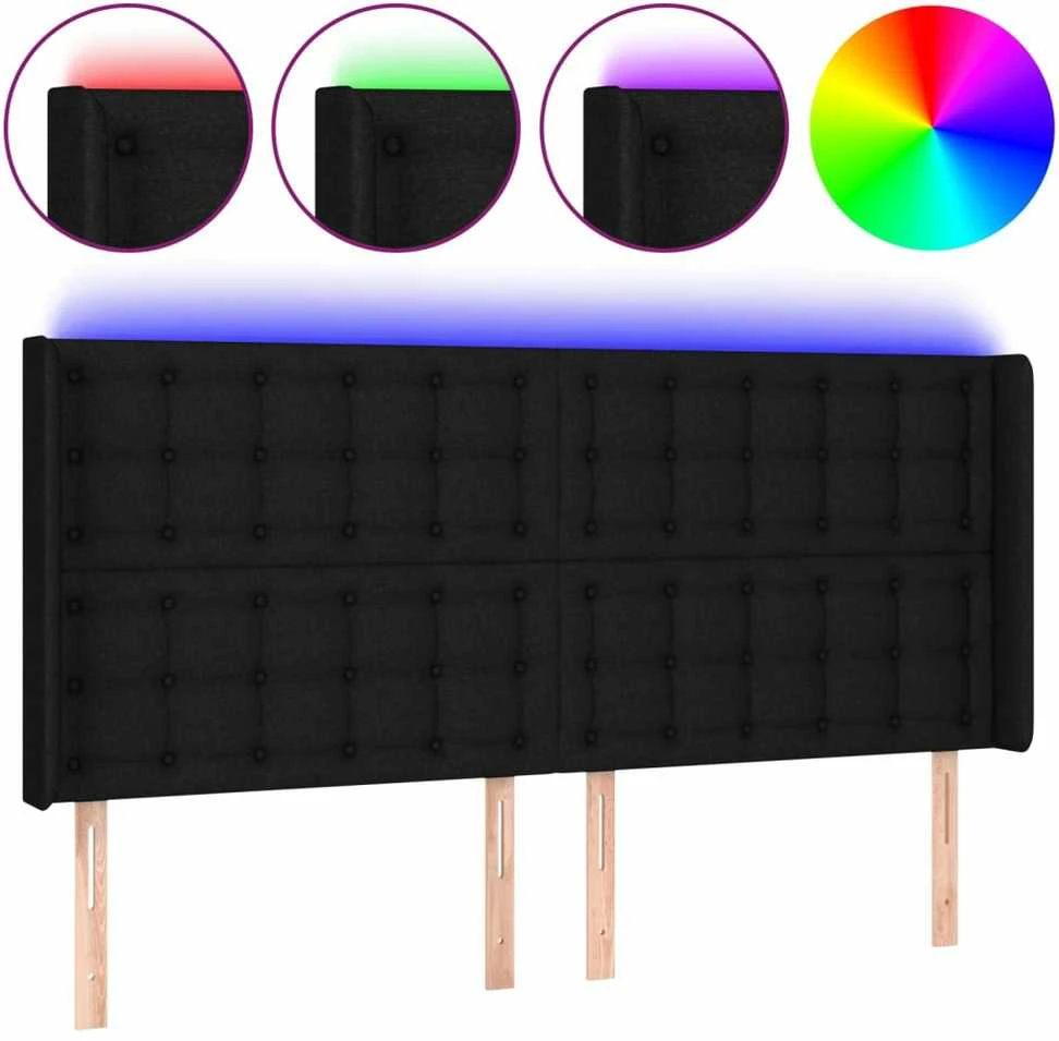 Galvūgalis su LED, juodos spalvos, 163x16x118/128cm, audinys