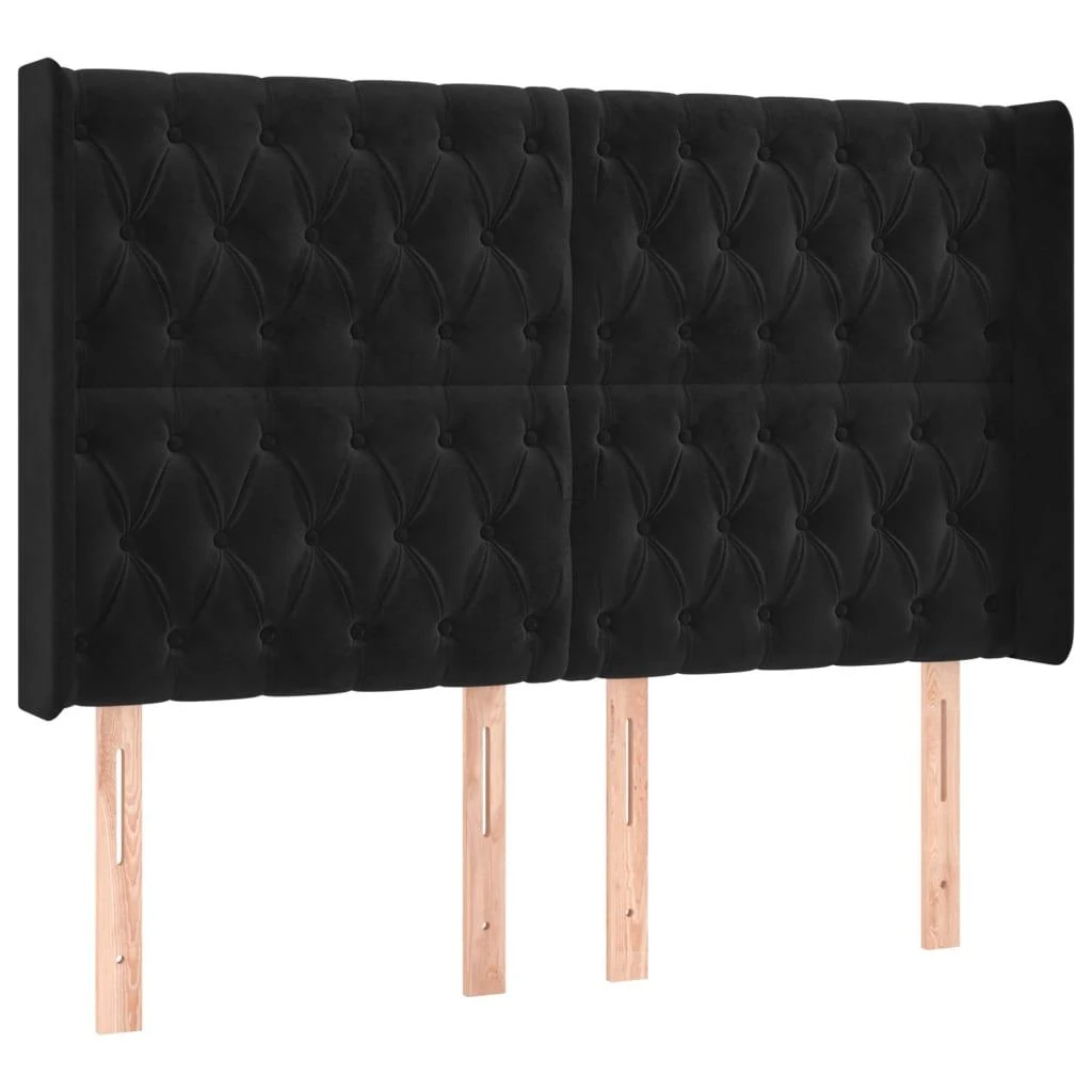 Galvūgalis su LED, juodos spalvos, 163x16x118/128cm, aksomas