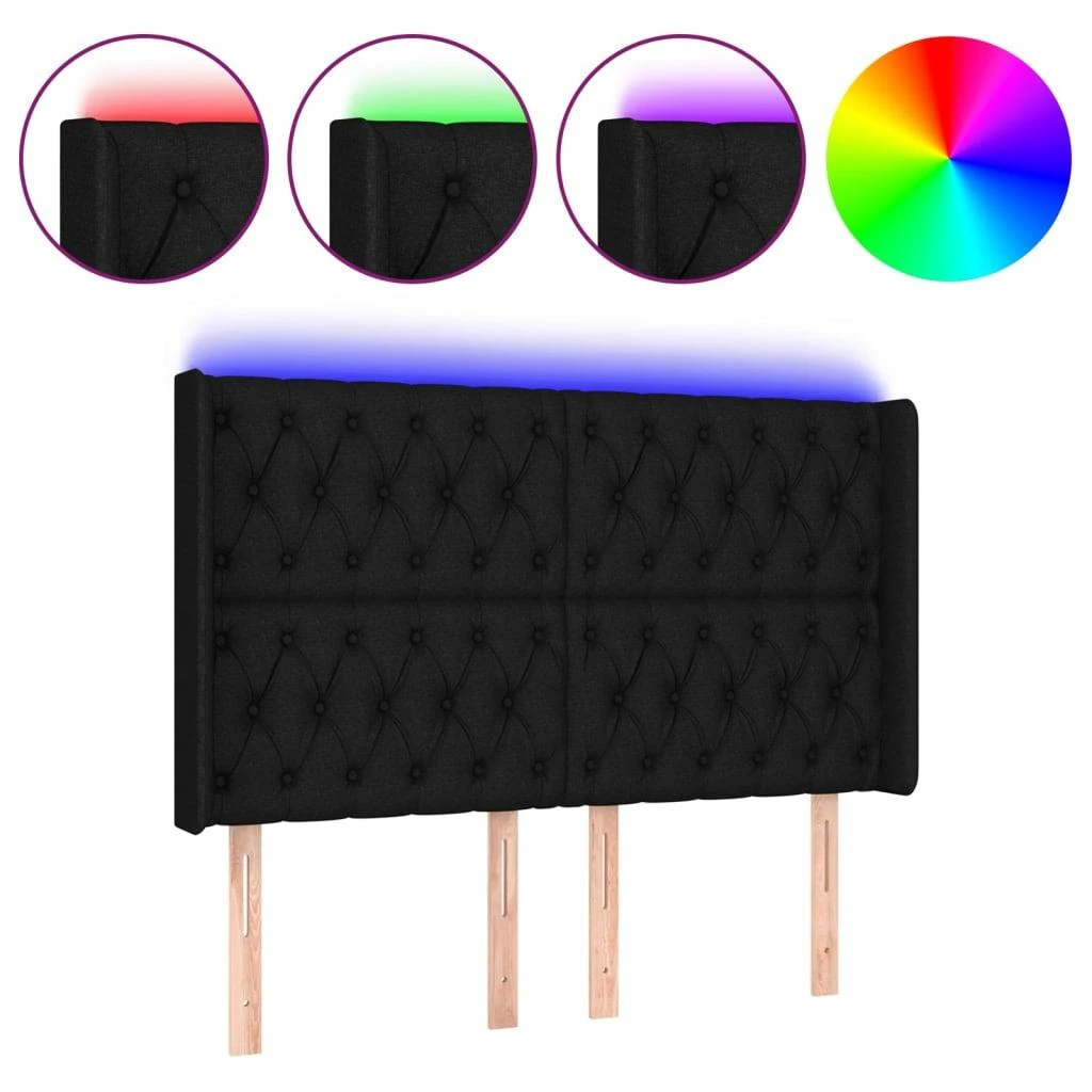 Galvūgalis su LED, juodos spalvos, 163x16x118/128cm, audinys