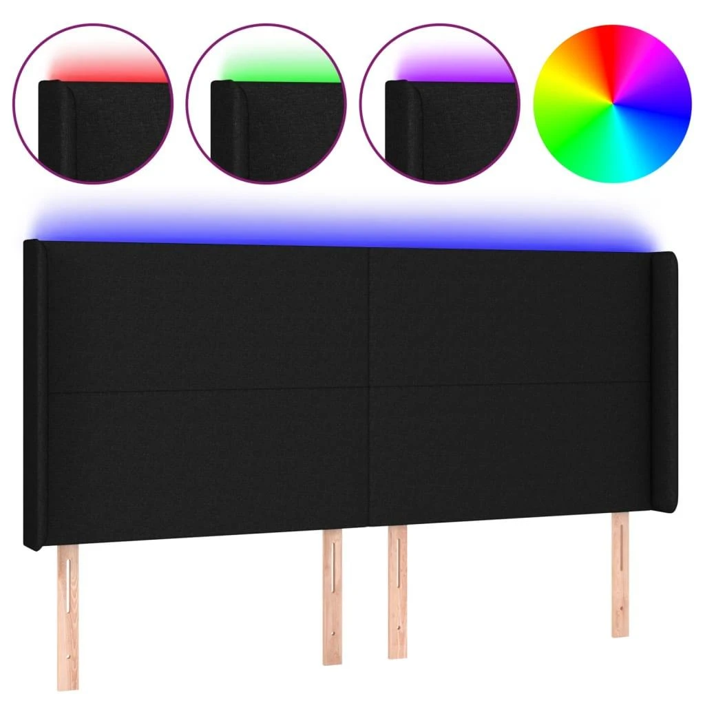 Galvūgalis su LED, juodos spalvos, 163x16x118/128cm, audinys