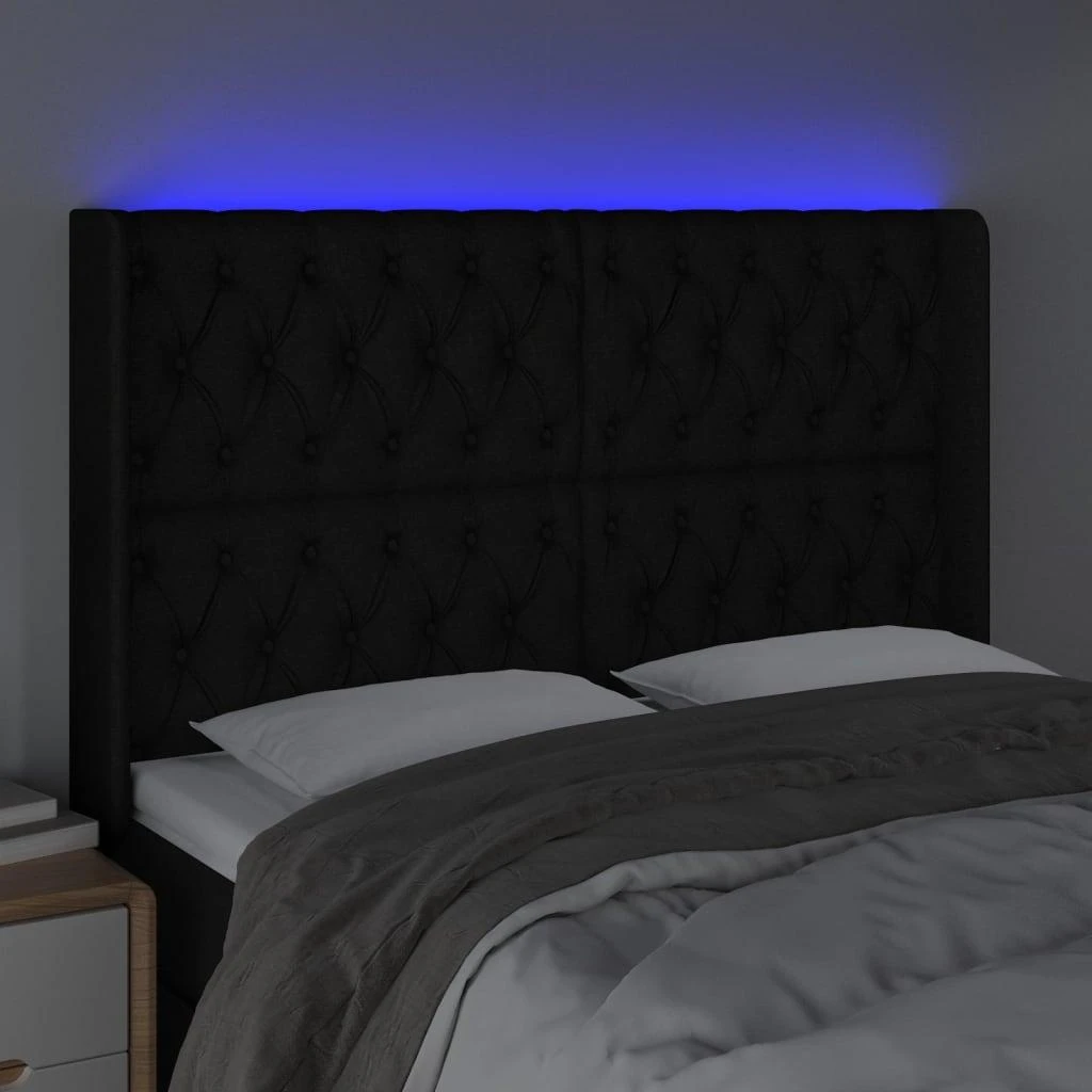 Galvūgalis su LED, juodos spalvos, 163x16x118/128cm, audinys