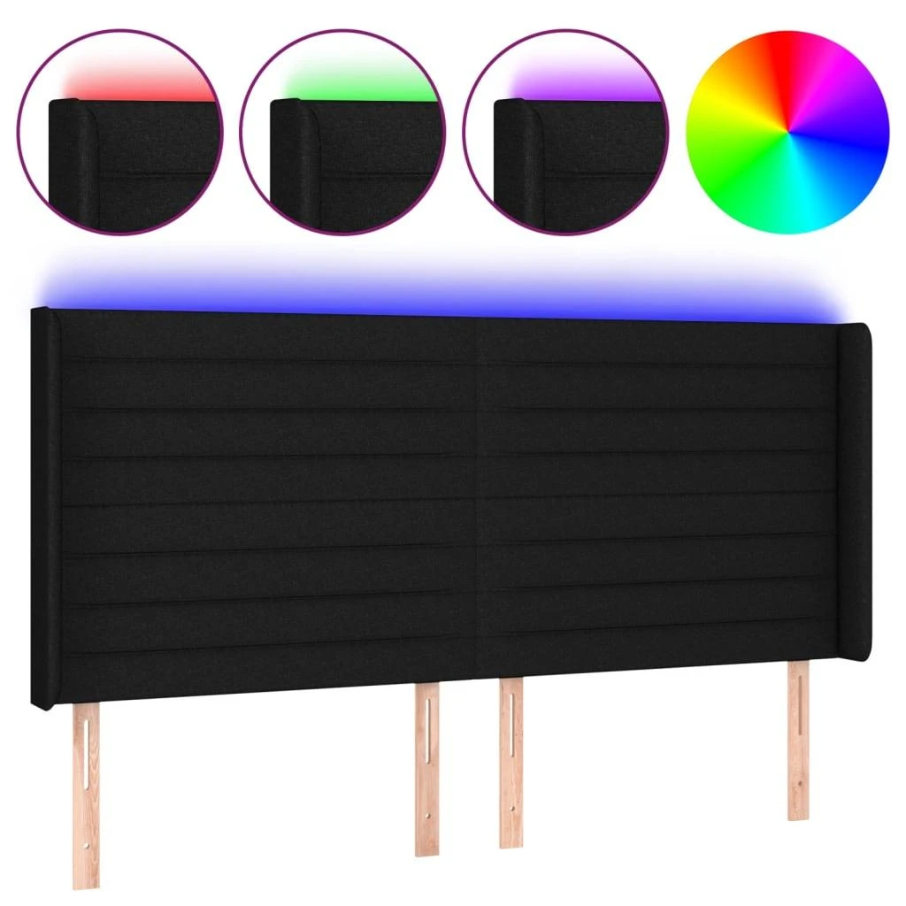 Galvūgalis su LED, juodos spalvos, 163x16x118/128cm, audinys