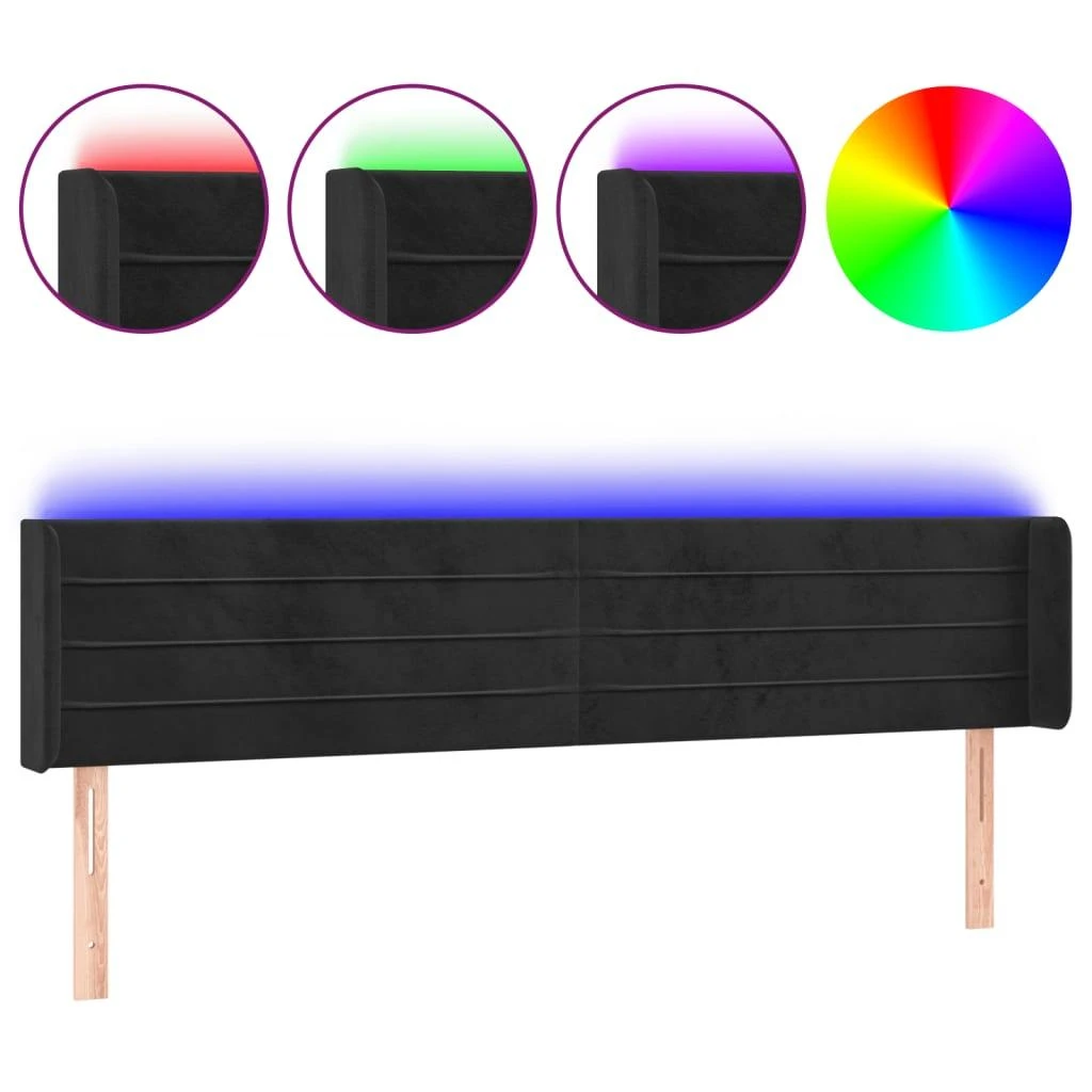 Galvūgalis su LED, juodos spalvos, 163x16x78/88cm, aksomas