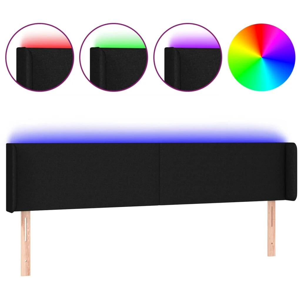 Galvūgalis su LED, juodos spalvos, 163x16x78/88cm, audinys