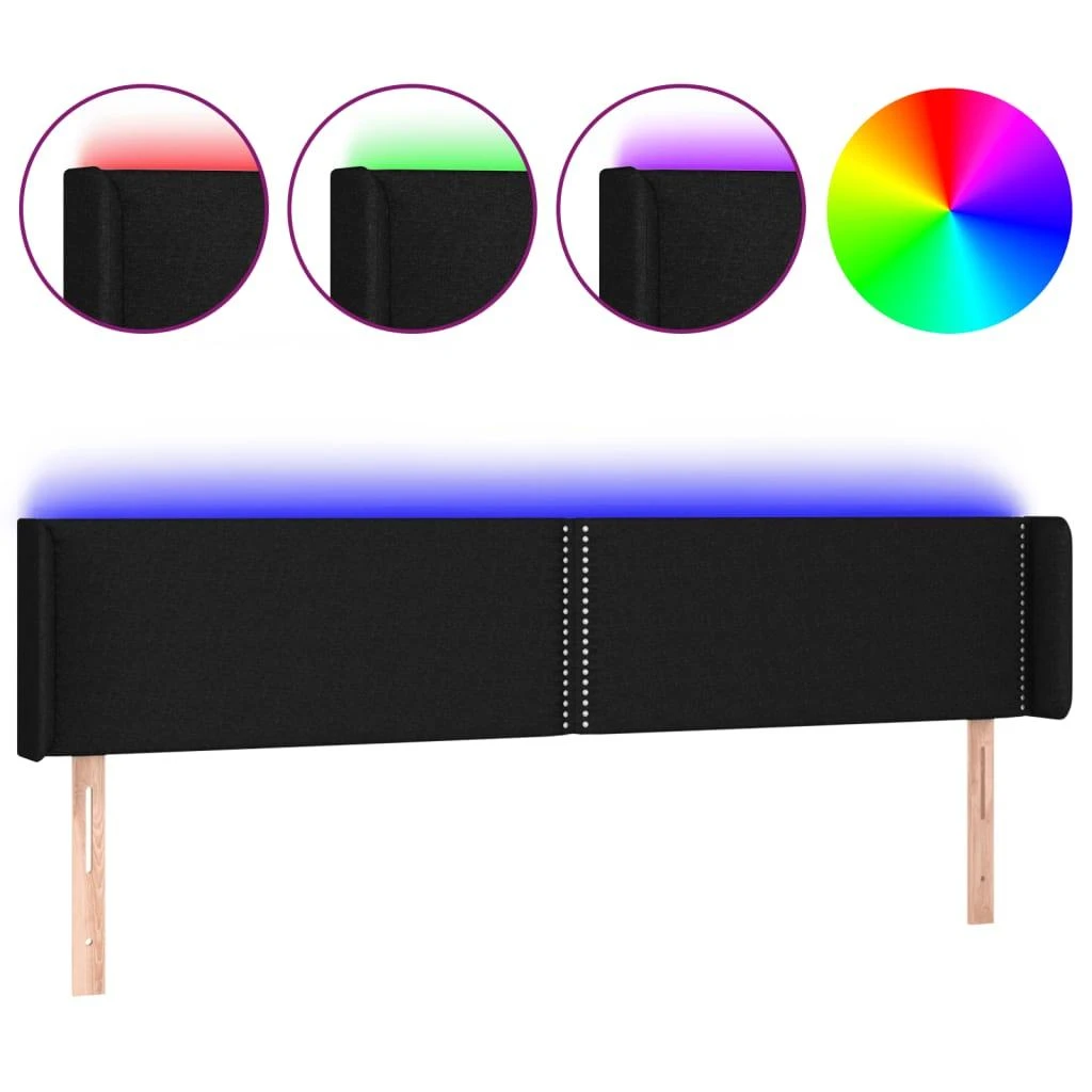 Galvūgalis su LED, juodos spalvos, 163x16x78/88cm, audinys