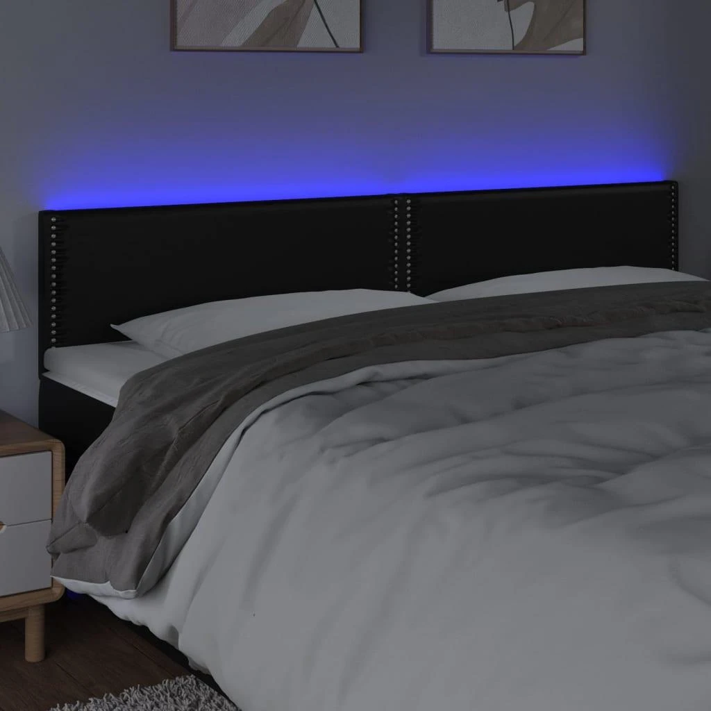 Galvūgalis su LED, juodos spalvos, 180x5x78/88cm, dirbtinė oda