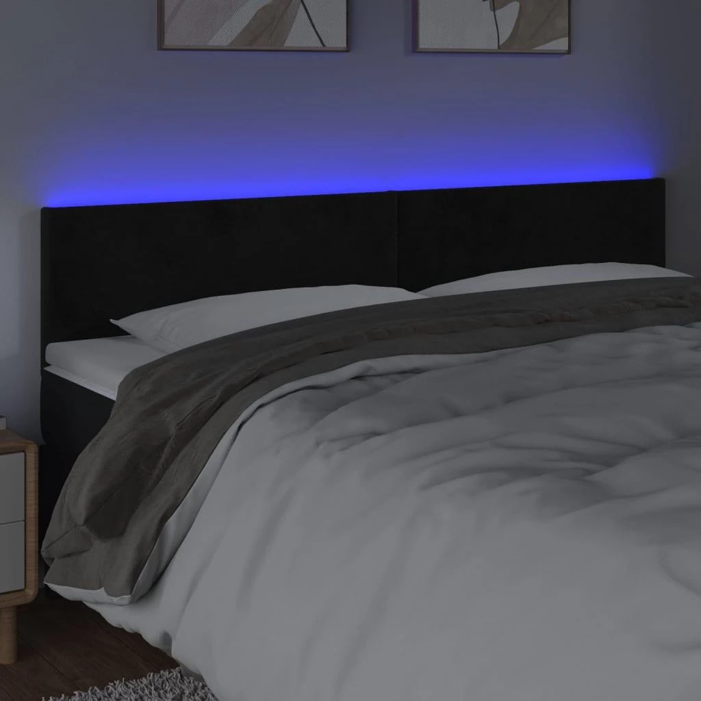 Galvūgalis su LED, juodos spalvos, 180x5x78/88cm, aksomas