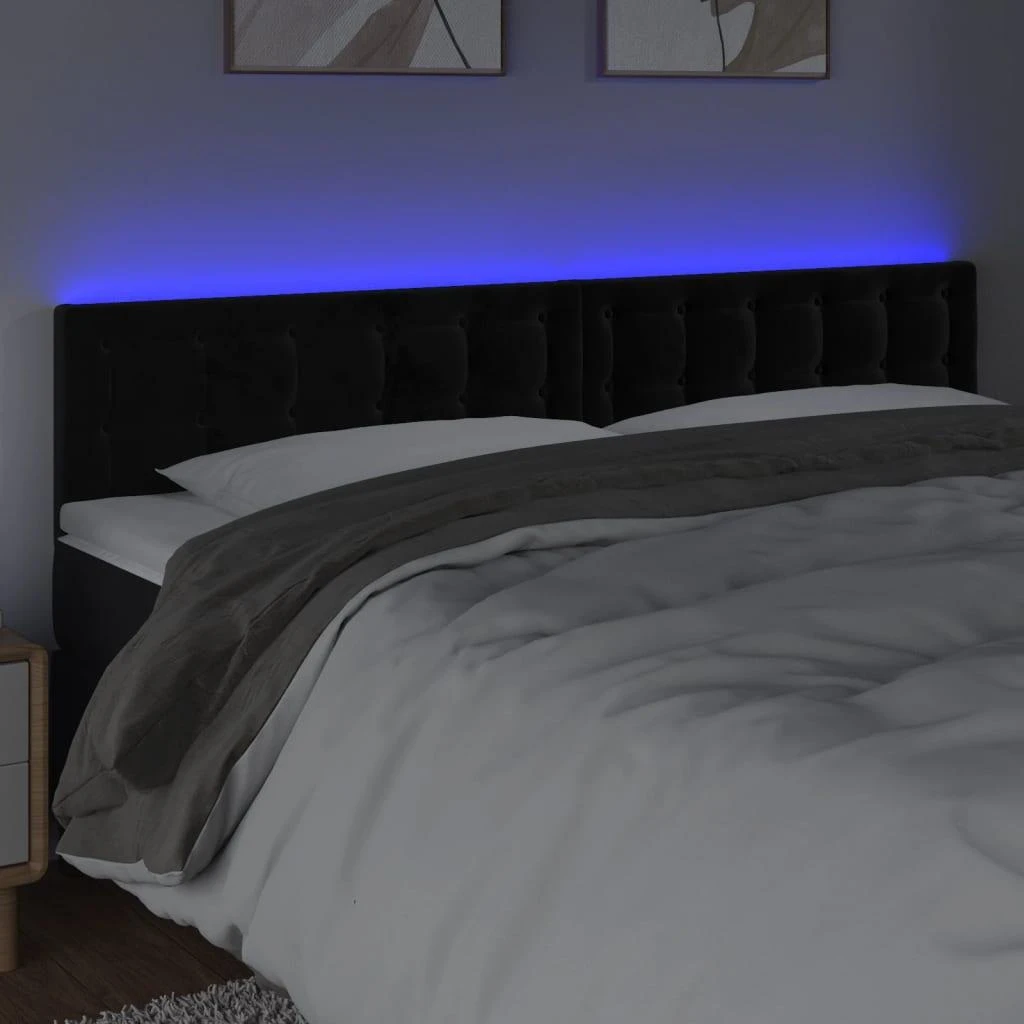 Galvūgalis su LED, juodos spalvos, 180x5x78/88cm, aksomas