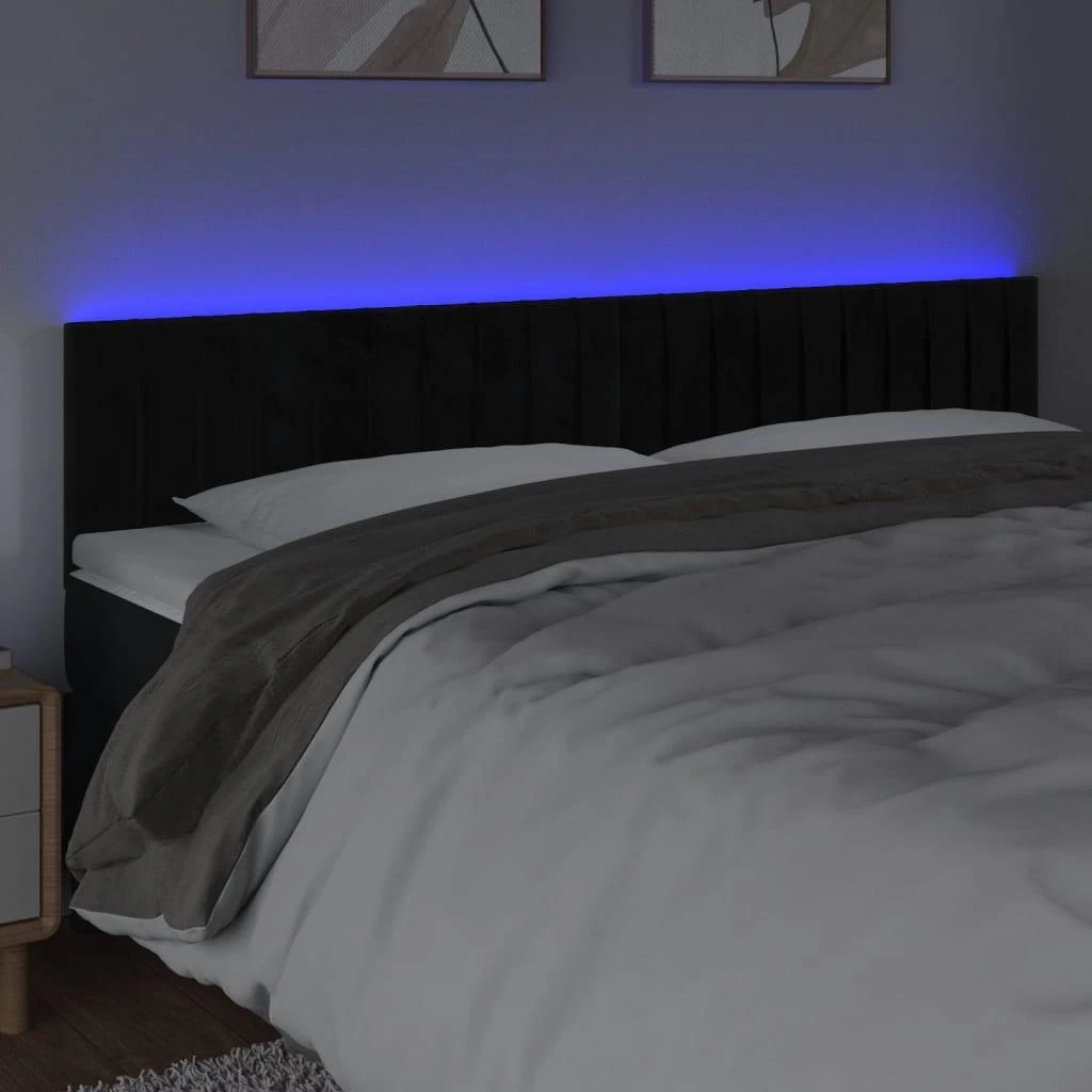 Galvūgalis su LED, juodos spalvos, 180x5x78/88cm, aksomas