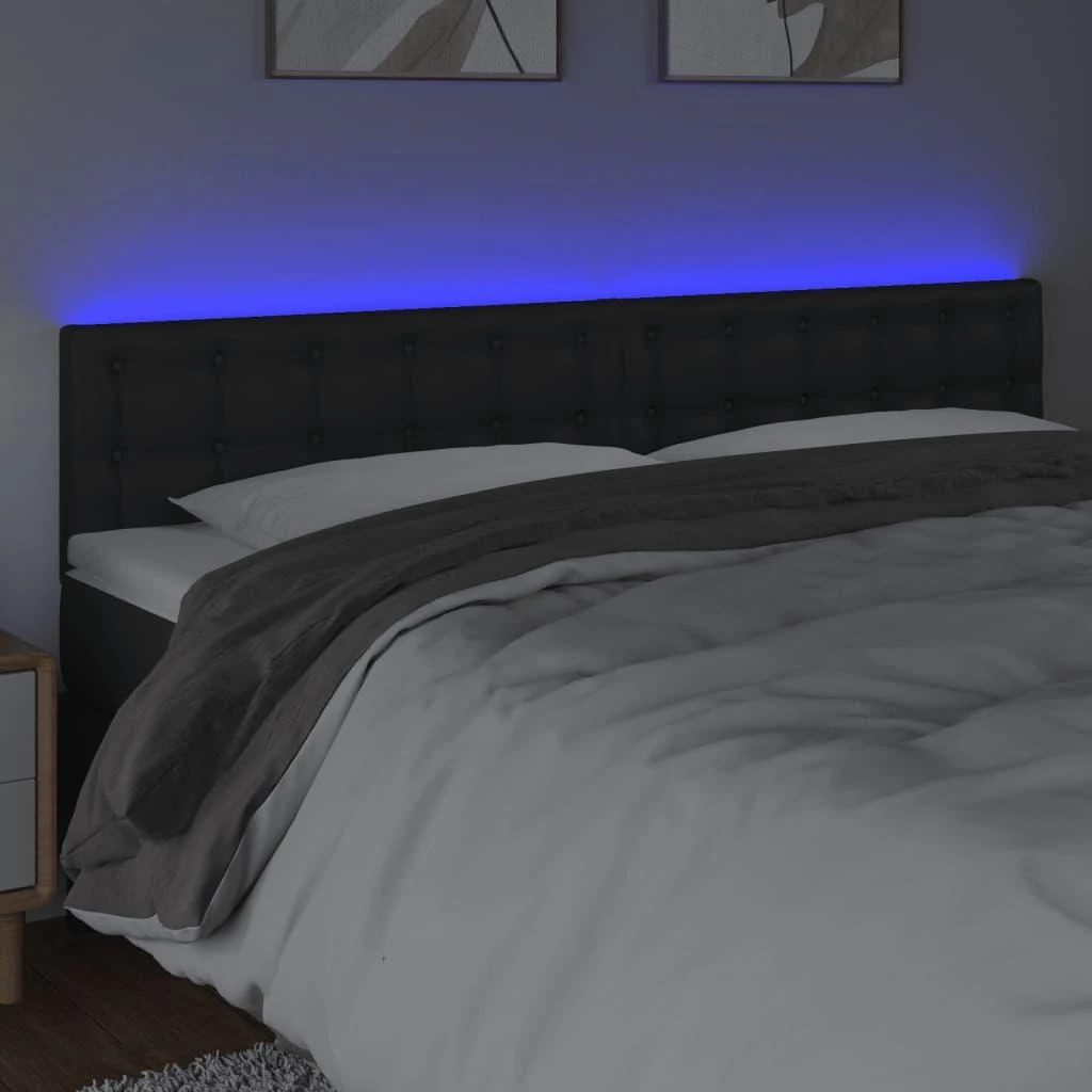 Galvūgalis su LED, juodos spalvos, 180x5x78/88cm, dirbtinė oda