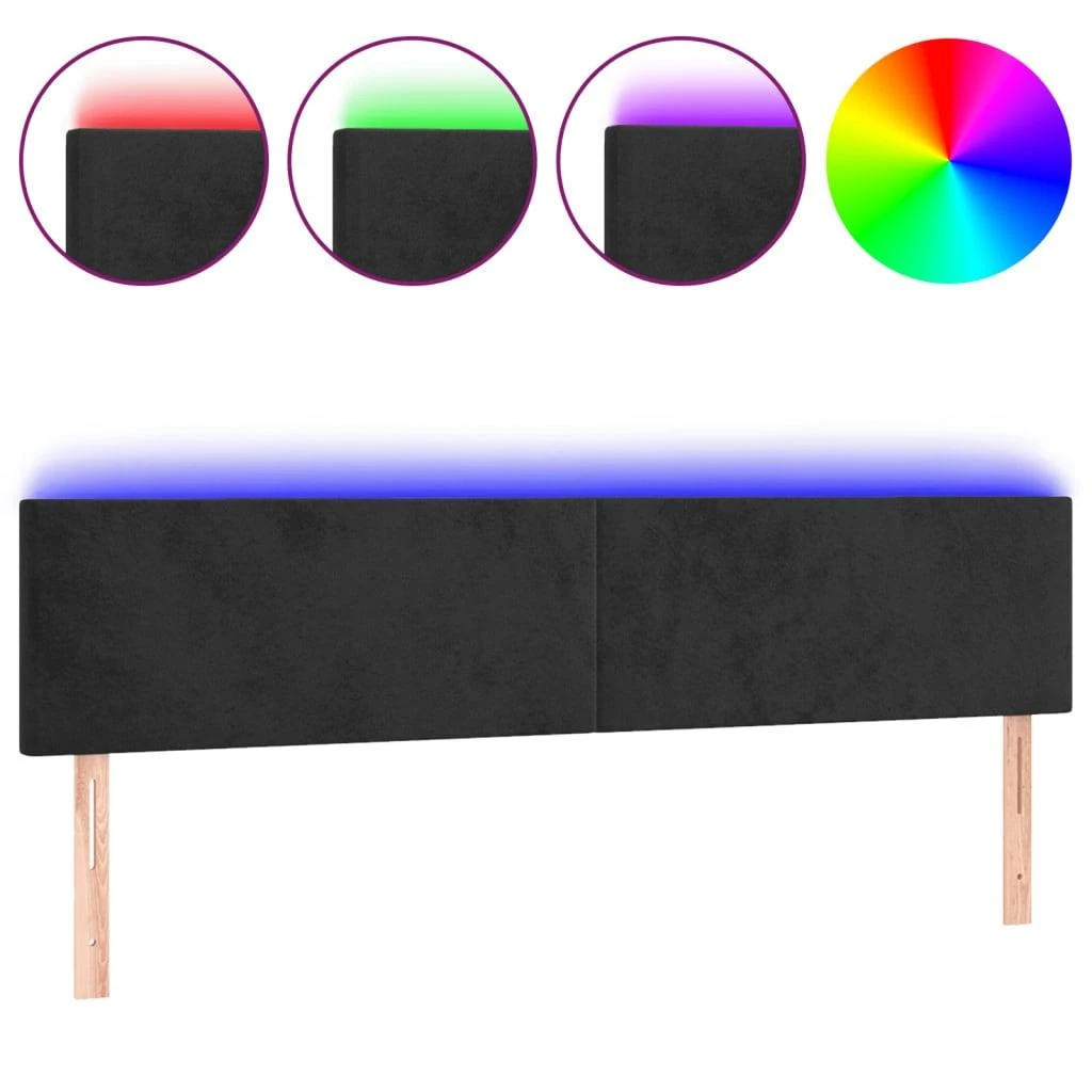Galvūgalis su LED, juodos spalvos, 180x5x78/88cm, aksomas
