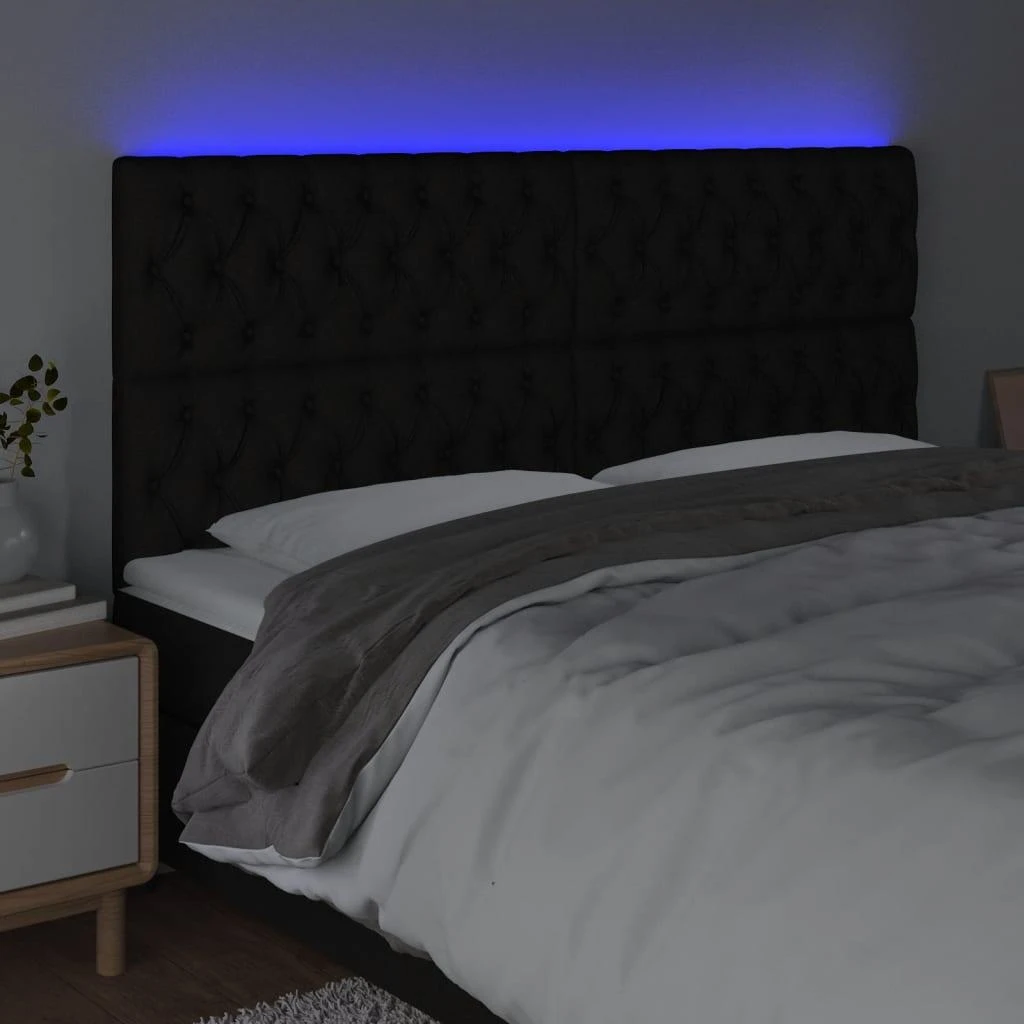 Galvūgalis su LED, juodos spalvos, 180x7x118/128cm, audinys