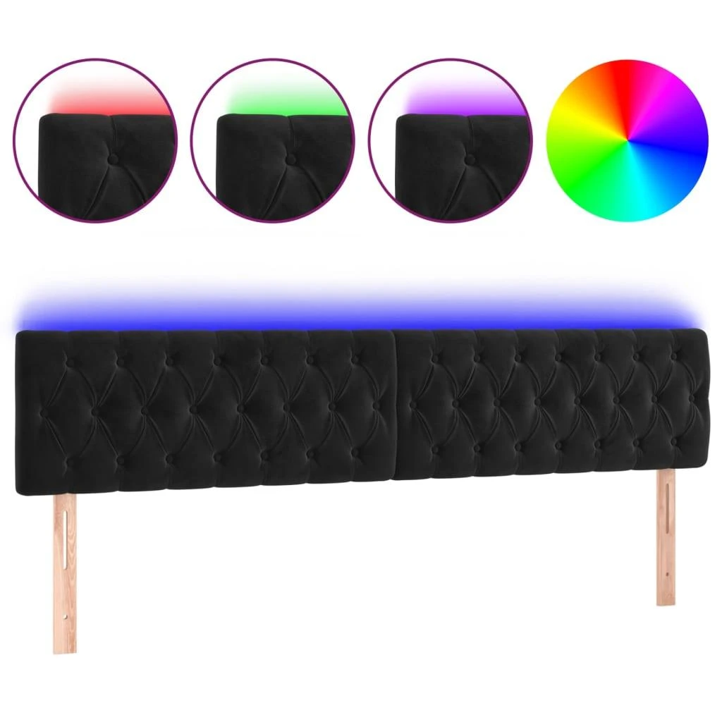 Galvūgalis su LED, juodos spalvos, 180x7x78/88cm, aksomas