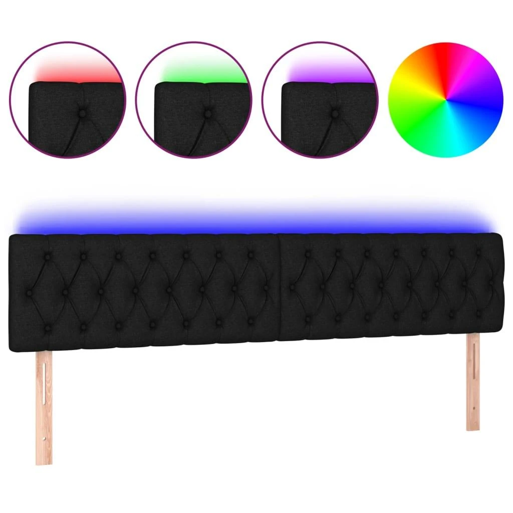 Galvūgalis su LED, juodos spalvos, 180x7x78/88cm, audinys