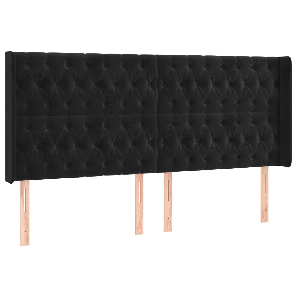 Galvūgalis su LED, juodos spalvos, 183x16x118/128cm, aksomas
