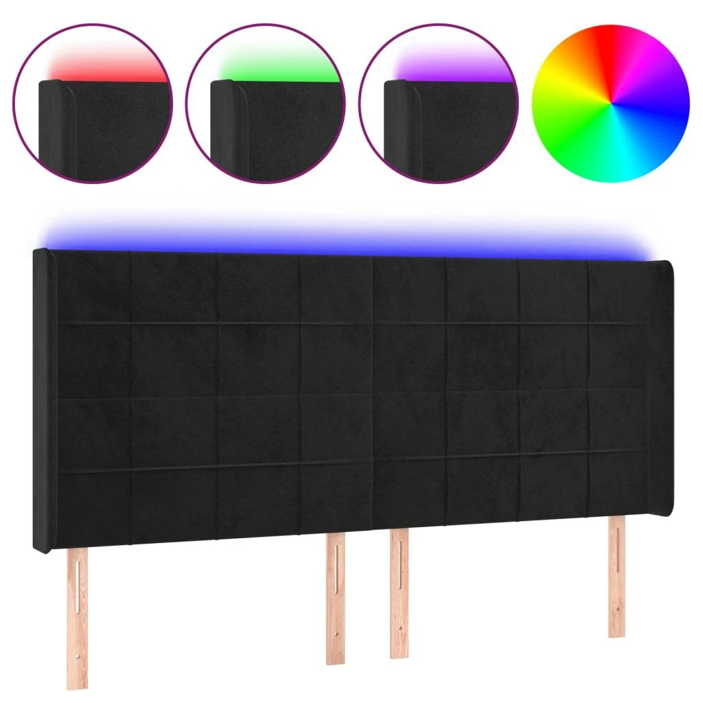 Galvūgalis su LED, juodos spalvos, 183x16x118/128cm, aksomas
