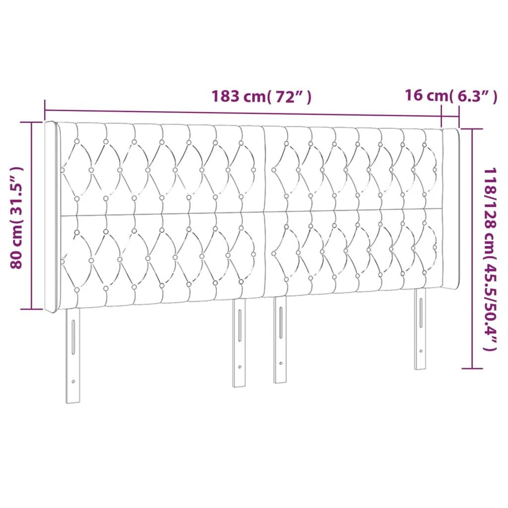 Galvūgalis su LED, juodos spalvos, 183x16x118/128cm, aksomas