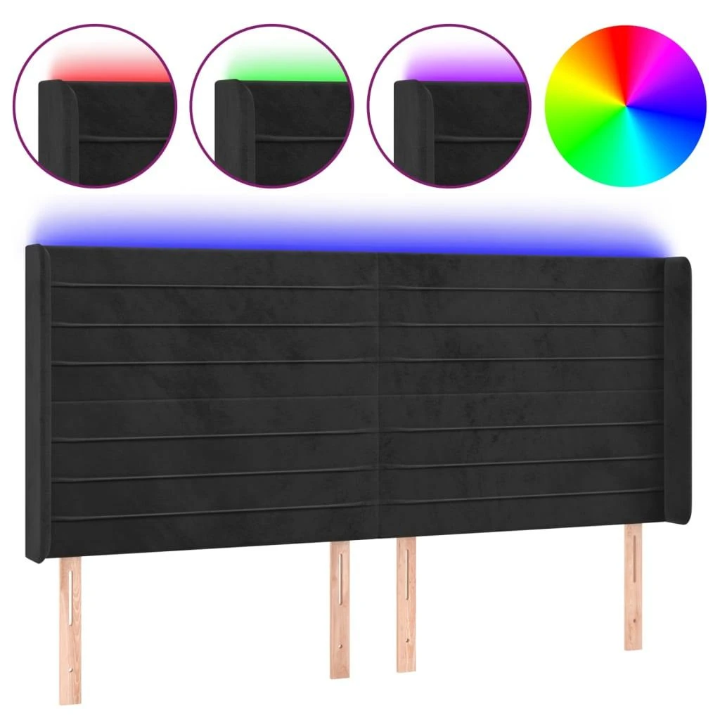 Galvūgalis su LED, juodos spalvos, 183x16x118/128cm, aksomas