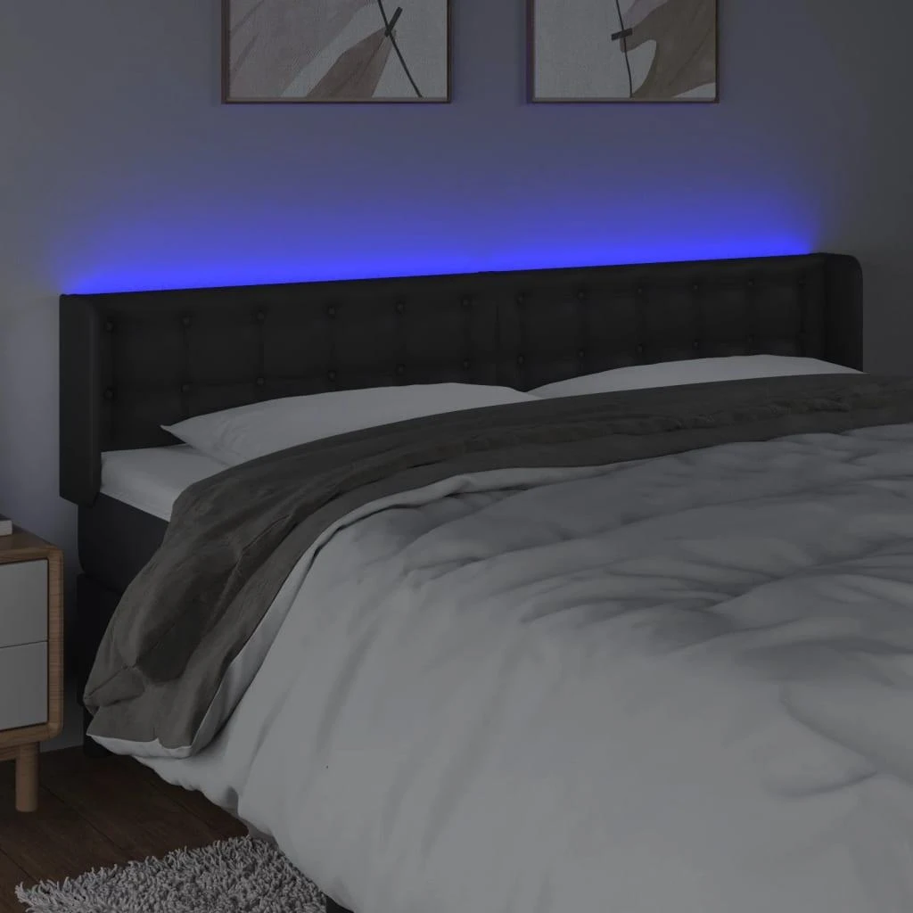 Galvūgalis su LED, juodos spalvos, 183x16x78/88cm, dirbtinė oda